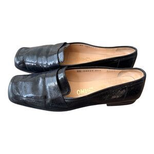 Salvatore Ferragamo Vintage Black Smooth Leather Square Toe Pumps Italy Size 6.5